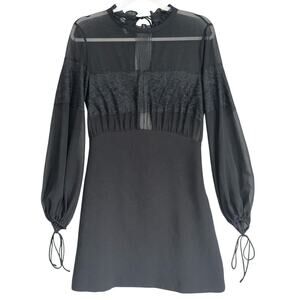 MNG Sz 6 Black Dress Sheer Lace Balloon‎ Sleeve Goth Whimsygoth Cocktail Lined